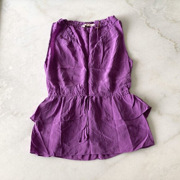 Rebecca Taylor 100% silk purple top blouse shirt drawstring waist peplum ruffle - Picture 1 of 4